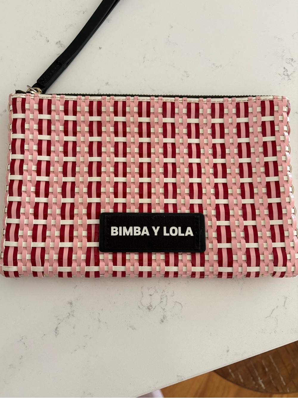 Bimba y Lola Pink & Red Woven Wristlet Clutch